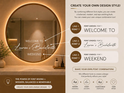 Custom Mirror Decal with Vinyl Lettering, Personalized Vinyl Sticker for Mirror Welcome Sign, Wedding Mirror Decal, Event or Home Decor