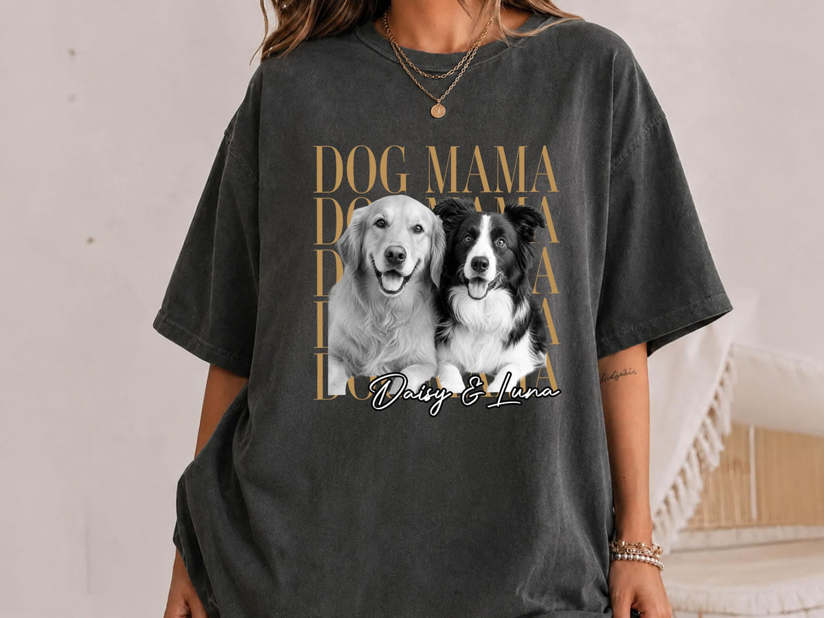 Dog Mom Shirt, Custom Pet Portrait from Photo Shirt, Personalized Comfort Colors Dog Mama Tee, Dog Mom Gift, Dog Lover Gift