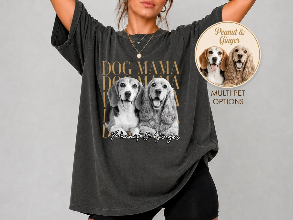 Dog Mom Shirt, Custom Pet Portrait from Photo Shirt, Personalized Comfort Colors Dog Mama Tee, Dog Mom Gift, Dog Lover Gift