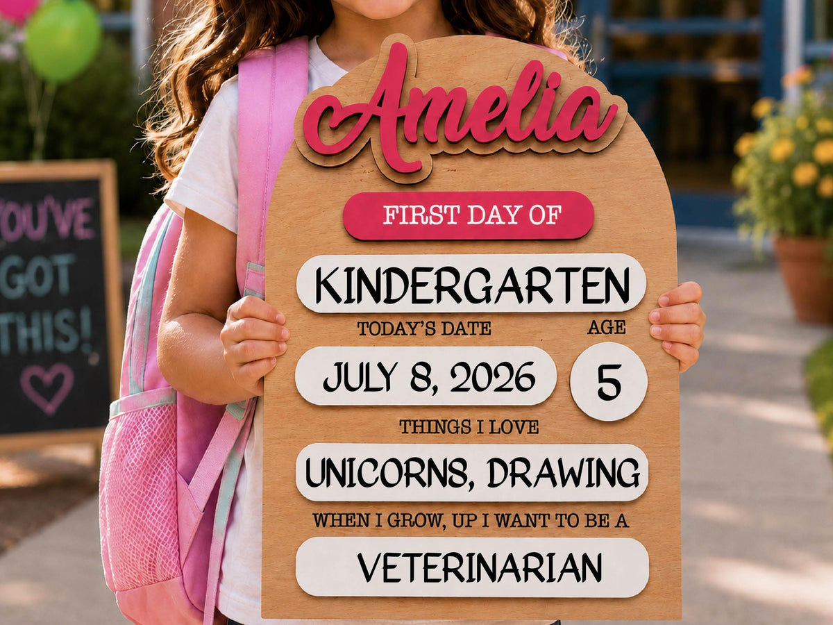 Personalized First And Last Day Of School Keepsake For Kids, Back To School Sign, Reusable Dry Erase Student Sign, Preschool Kindergarten