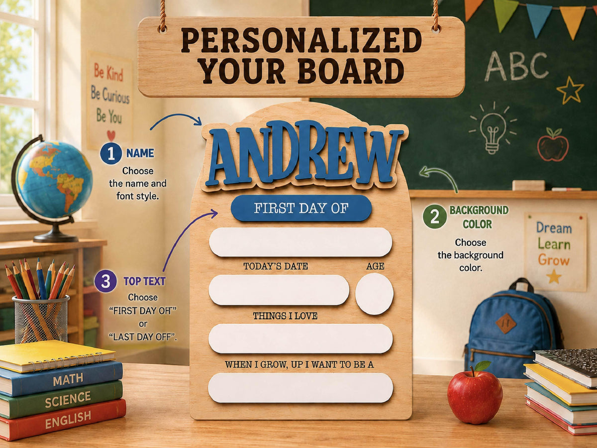 Personalized First And Last Day Of School Keepsake For Kids, Back To School Sign, Reusable Dry Erase Student Sign, Preschool Kindergarten