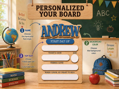 Personalized First And Last Day Of School Keepsake For Kids, Back To School Sign, Reusable Dry Erase Student Sign, Preschool Kindergarten