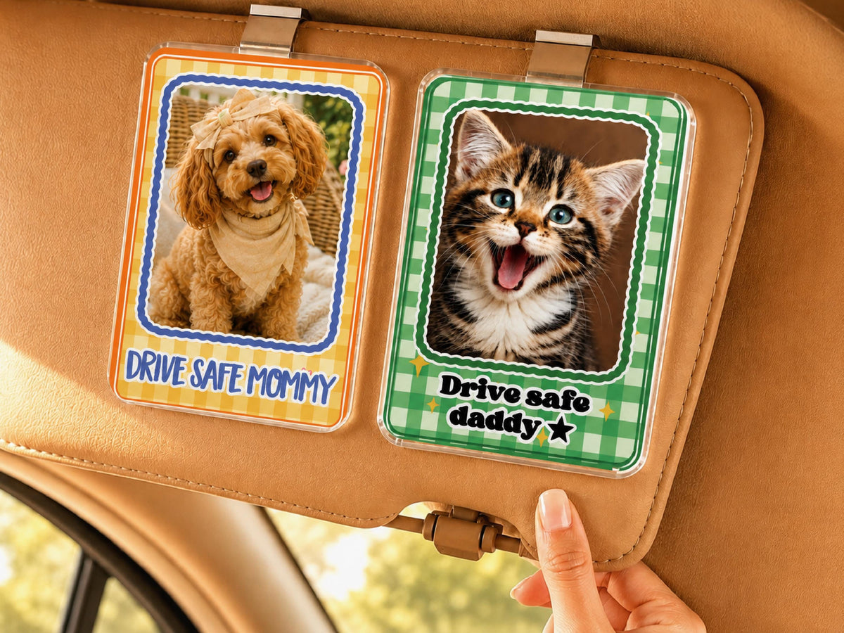 Personalized Dog Photo Car Visor Clip, Custom Pet Portrait Sun Visor, Christmas Gift for Pet Owner, Cute Dog Mom Dog Dad Drive Safe Gifts