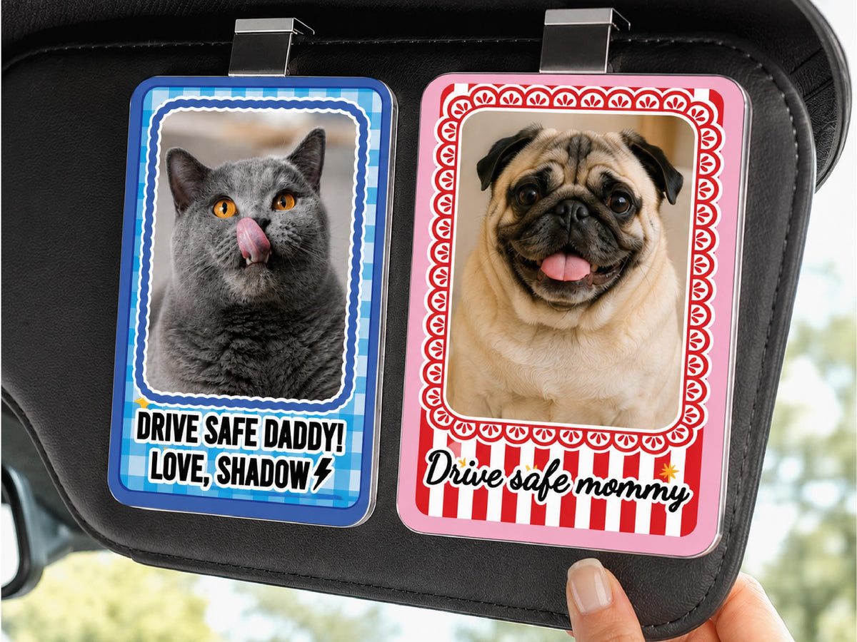 Personalized Dog Photo Car Visor Clip, Custom Pet Portrait Sun Visor, Christmas Gift for Pet Owner, Cute Dog Mom Dog Dad Drive Safe Gifts