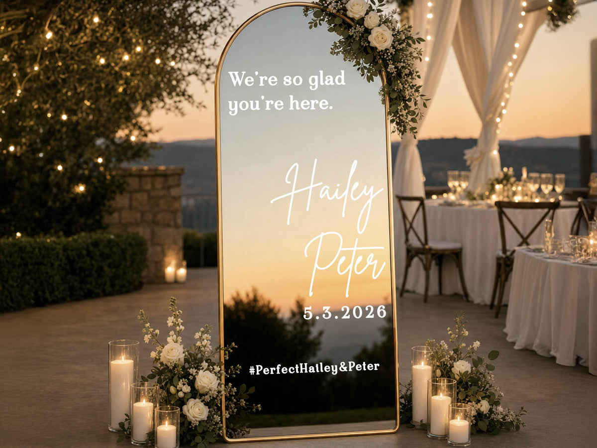 Personalized Wedding Mirror Decal, Custom Vinyl Welcome Sign Sticker, Wedding Reception Decor, Bridal Shower Sign