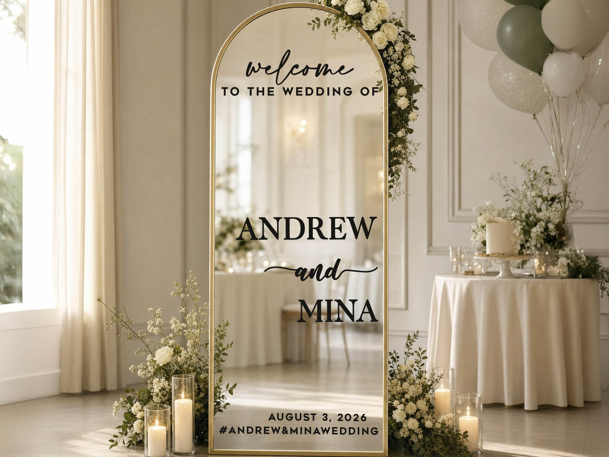 Personalized Wedding Mirror Decal, Custom Vinyl Welcome Sign Sticker, Wedding Reception Decor, Bridal Shower Sign