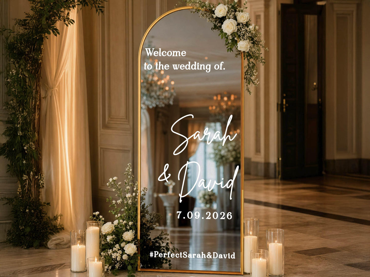 Personalized Wedding Mirror Decal, Custom Vinyl Welcome Sign Sticker, Wedding Reception Decor, Bridal Shower Sign