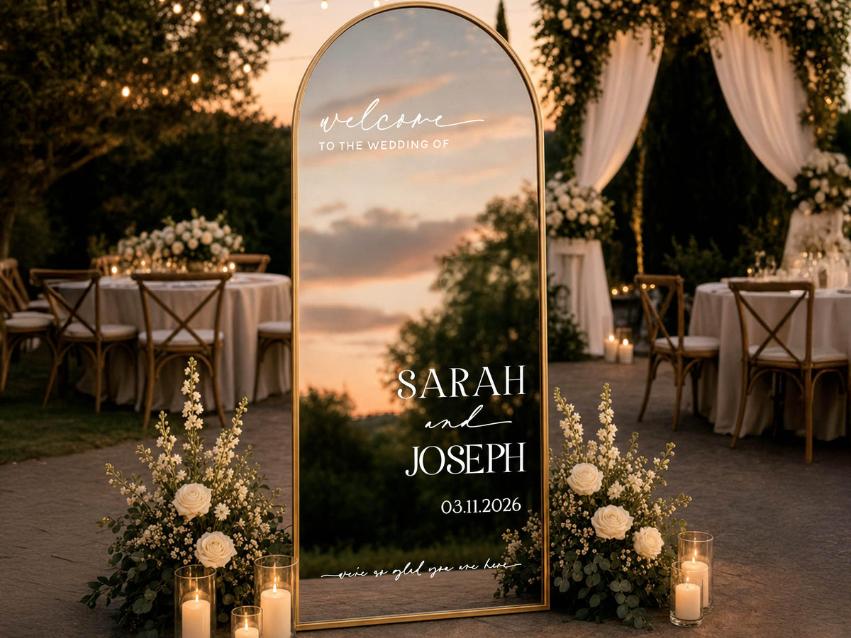 Personalized Wedding Mirror Decal, Custom Vinyl Welcome Sign Sticker, Wedding Reception Decor, Bridal Shower Sign