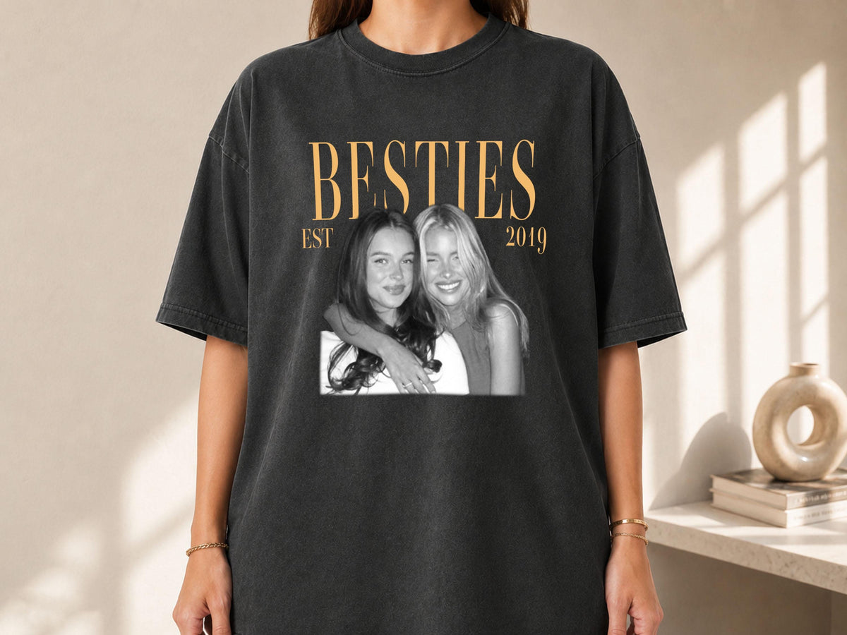 Custom Photo Shirt for Besties, Personalized Best Friend Comfort Colors Tee with Year, Birthday Gift for Friend, Bestie Gifts
