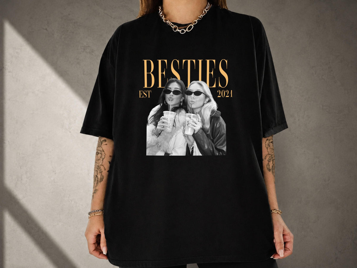 Custom Photo Shirt for Besties, Personalized Best Friend Comfort Colors Tee with Year, Birthday Gift for Friend, Bestie Gifts