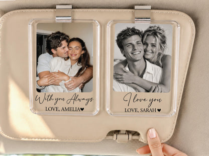 Personalized Couple Photo Car Visor Clip, Drive Safe I Love You Romantic Gifts for Him, Unique Anniversary Gift for Husband, Sun Visor Clip