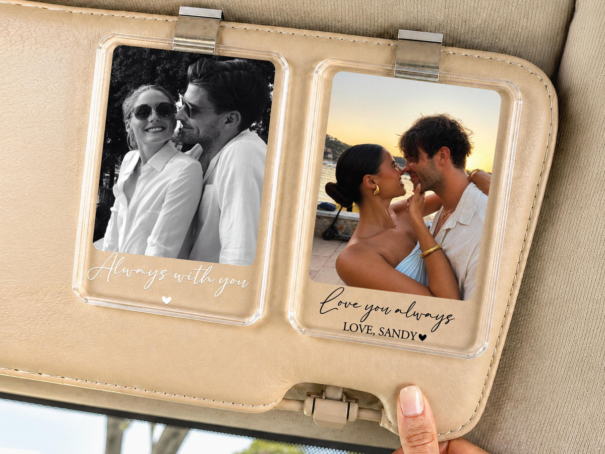 Personalized Couple Photo Car Visor Clip, Drive Safe I Love You Romantic Gifts for Him, Unique Anniversary Gift for Husband, Sun Visor Clip