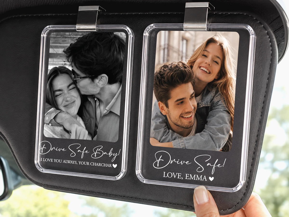 Personalized Couple Photo Car Visor Clip, Drive Safe I Love You Romantic Gifts for Him, Unique Anniversary Gift for Husband, Sun Visor Clip