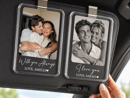 Personalized Couple Photo Car Visor Clip, Drive Safe I Love You Romantic Gifts for Him, Unique Anniversary Gift for Husband, Sun Visor Clip