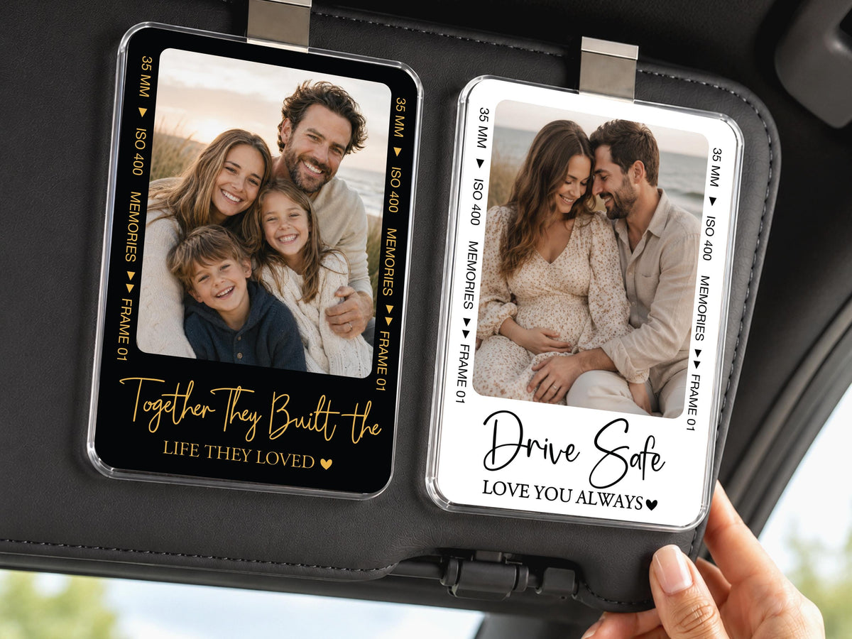 Custom Family Photo Car Visor Clip, Drive Safe Anniversary Gift for Him, Film Strip Photo Frame Couples Personalized Gift, Car Accessories