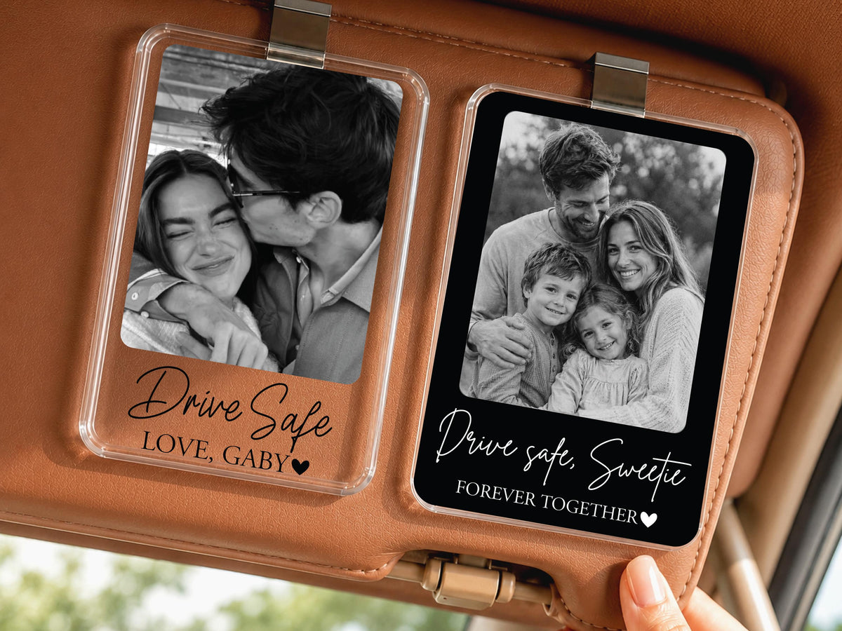 Custom Family Photo Car Visor Clip, Drive Safe Anniversary Gift for Him, Film Strip Photo Frame Couples Personalized Gift, Car Accessories