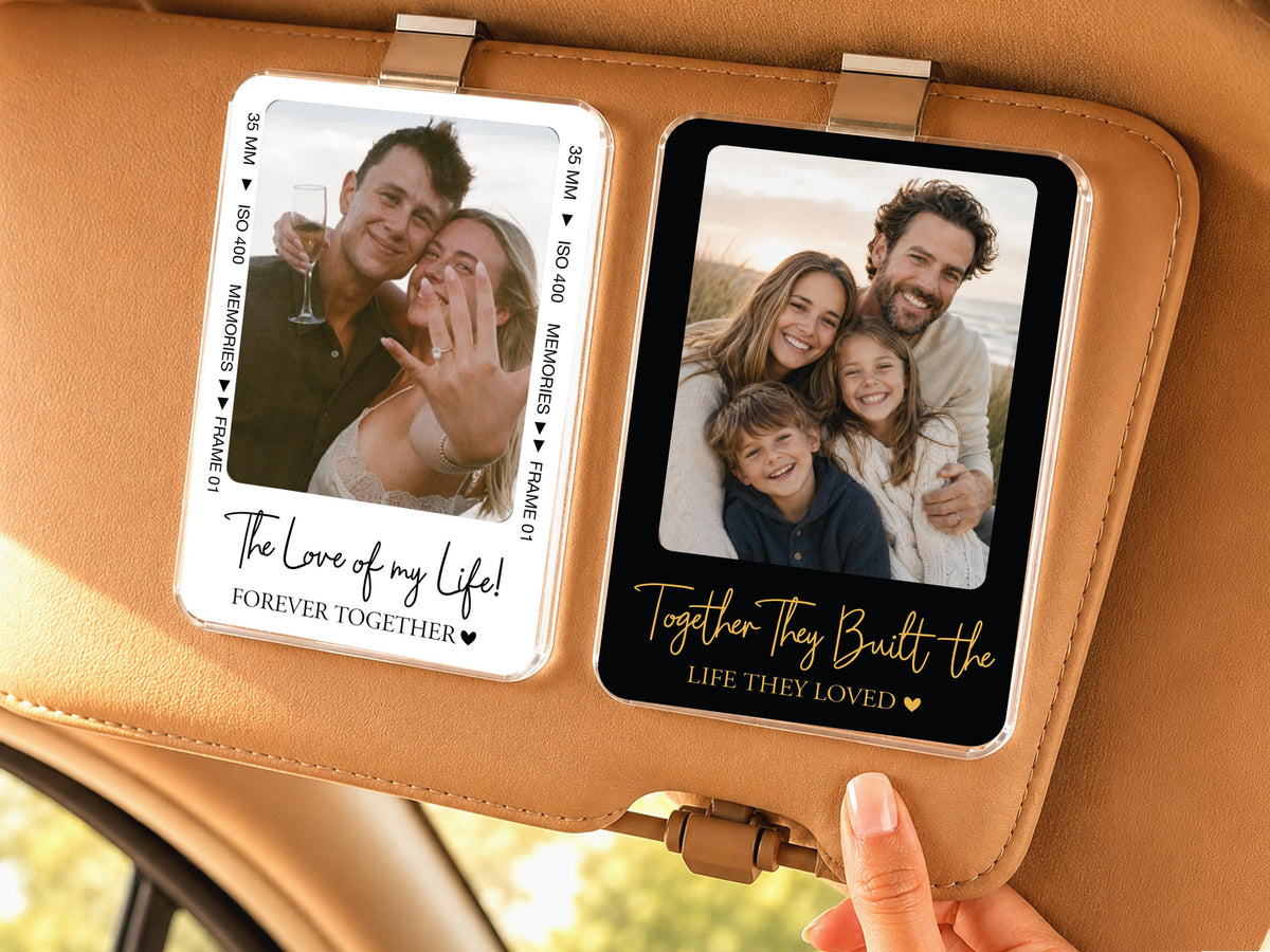 Custom Family Photo Car Visor Clip, Drive Safe Anniversary Gift for Him, Film Strip Photo Frame Couples Personalized Gift, Car Accessories
