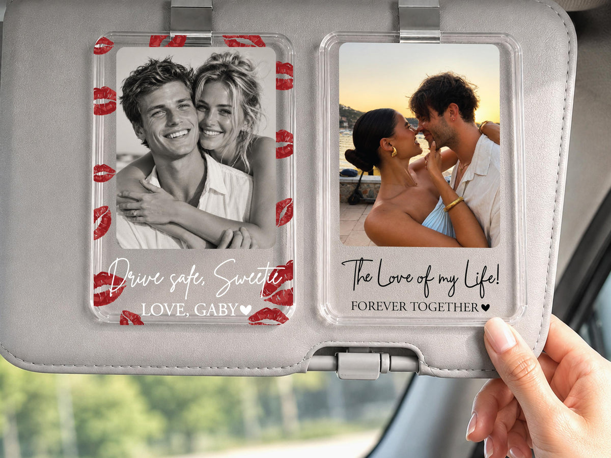 Custom Family Photo Car Visor Clip, Drive Safe Anniversary Gift for Him, Film Strip Photo Frame Couples Personalized Gift, Car Accessories