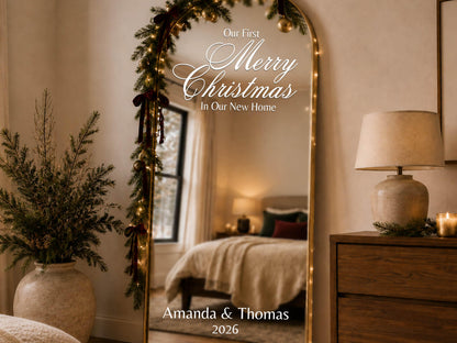 Personalized Christmas Mirror Decal, Custom Vinyl Lettering, Holiday Welcome Sign for Family or Company Party, Christmas Window Decal