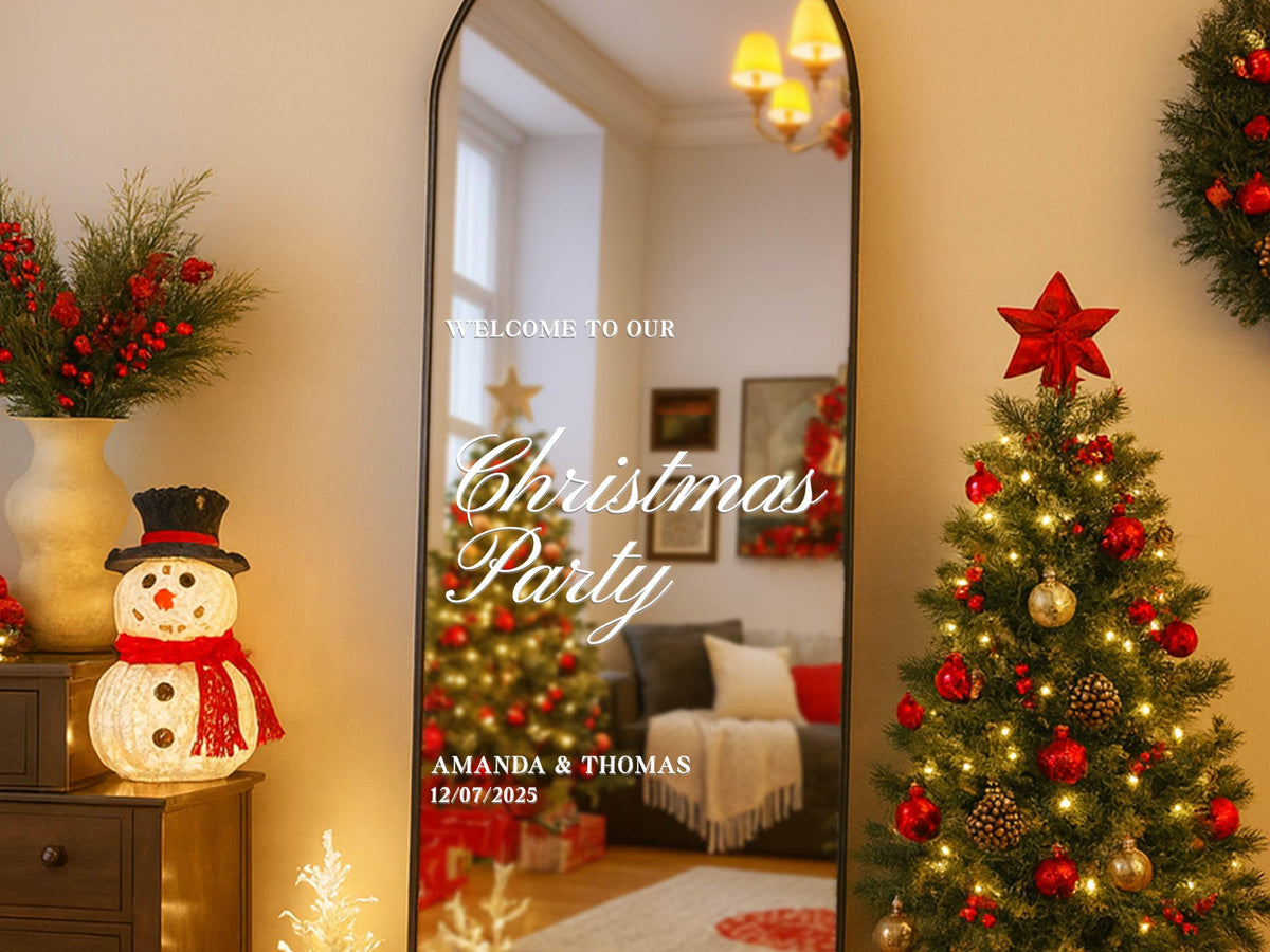 Personalized Christmas Mirror Decal, Custom Vinyl Lettering, Holiday Welcome Sign for Family or Company Party, Christmas Window Decal