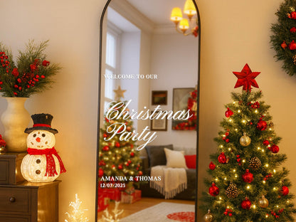 Personalized Christmas Mirror Decal, Custom Vinyl Lettering, Holiday Welcome Sign for Family or Company Party, Christmas Window Decal
