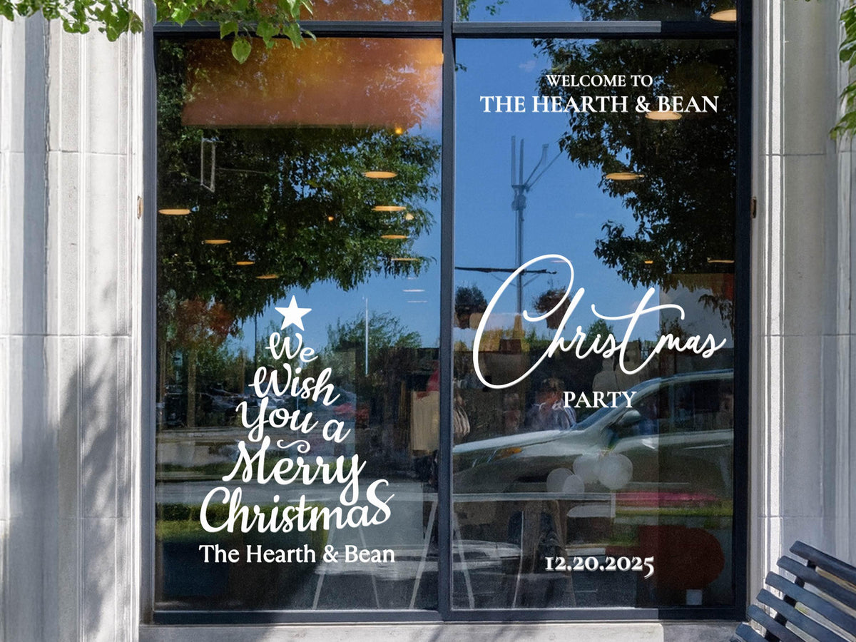 Personalized Christmas Mirror Decal, Custom Vinyl Lettering, Holiday Welcome Sign for Family or Company Party, Christmas Window Decal