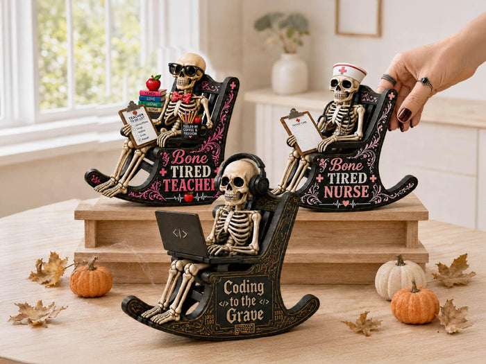 Vintage Halloween Skeleton Desk Decor, Wooden Block for Halloween Gift, Funny Mini Halloween Desk Sign, Profession-Themed Fall Tabletop Sign