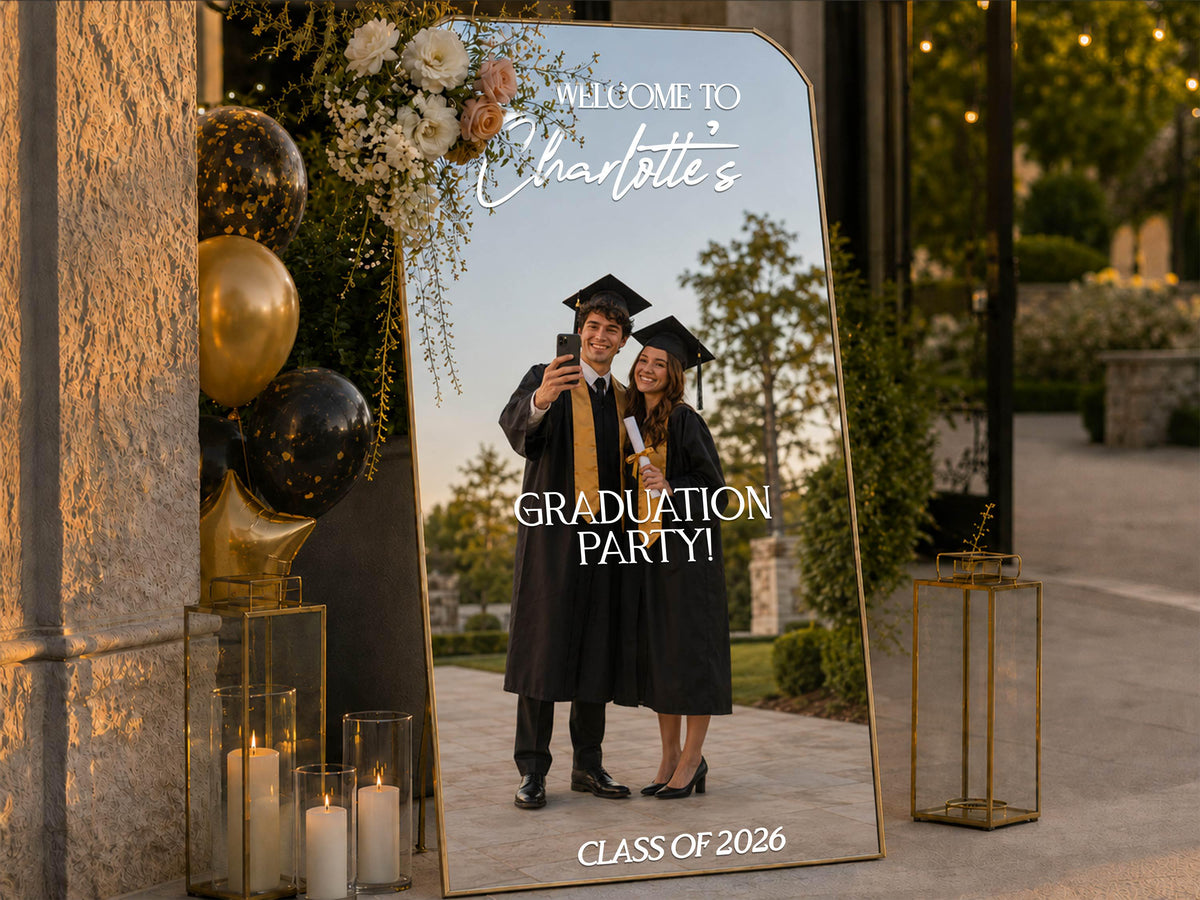 Graduation Welcome Sign, Personalized Class of 2027 Mirror Decal, Vinyl Sticker for Grad Party Decor, Custom Photo Backdrop