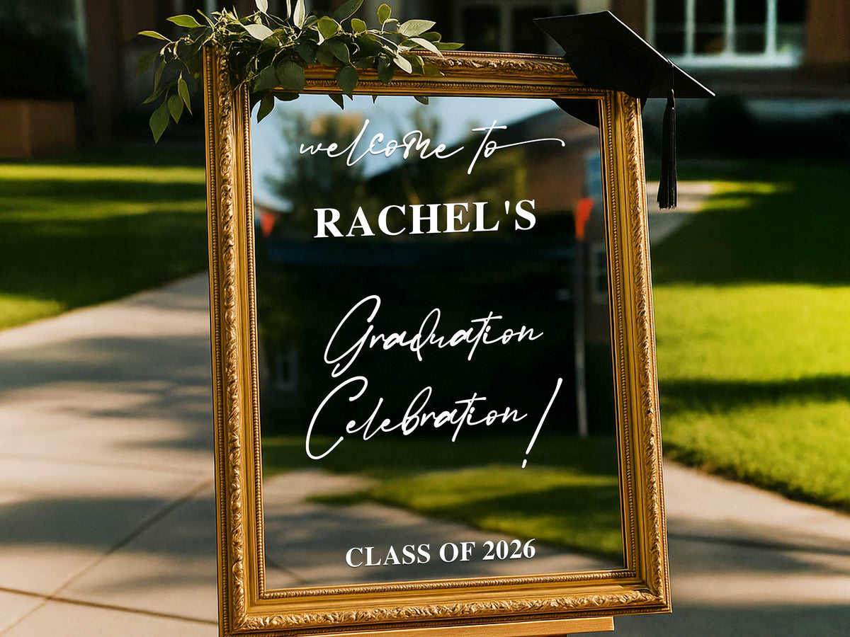 Graduation Welcome Sign, Personalized Class of 2027 Mirror Decal, Vinyl Sticker for Grad Party Decor, Custom Photo Backdrop