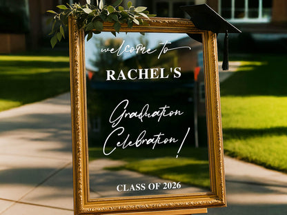 Graduation Welcome Sign, Personalized Class of 2027 Mirror Decal, Vinyl Sticker for Grad Party Decor, Custom Photo Backdrop