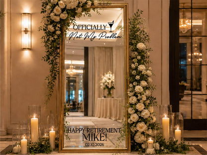 Retirement Party Sign, Custom Mirror Decal, Personalized Mirror Welcome Sign, Vinyl Sticker for Retirement Party Decorations
