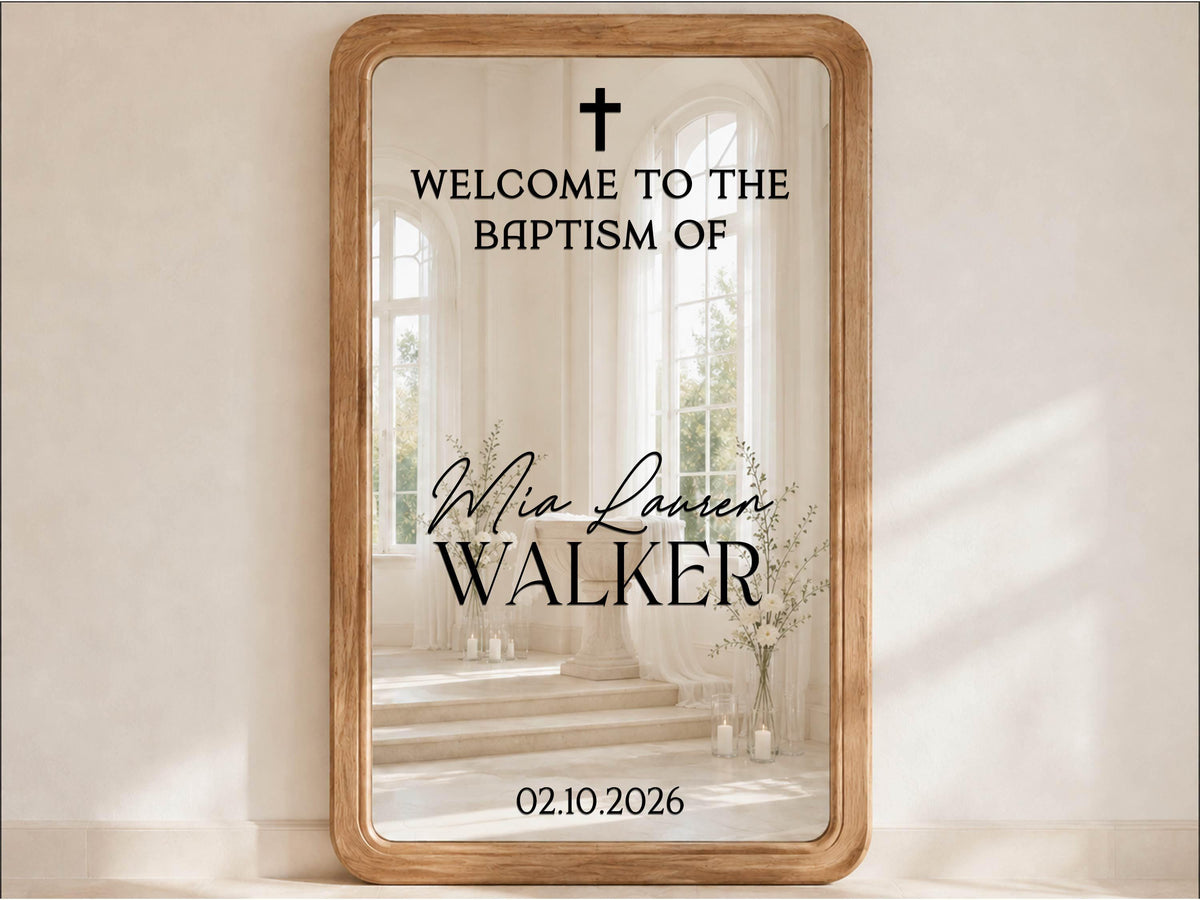 Baptism Welcome Sign, Custom Mirror Decal, Personalized Baptism Vinyl Sticker, Christening Party Decor