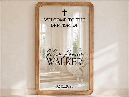 Baptism Welcome Sign, Custom Mirror Decal, Personalized Baptism Vinyl Sticker, Christening Party Decor