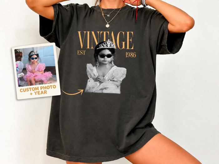 Custom Photo Birthday Shirt, Personalized 40th Birthday Gift, Vintage 1986 Tee, Retro Picture Shirt, 30th Birthday Gift