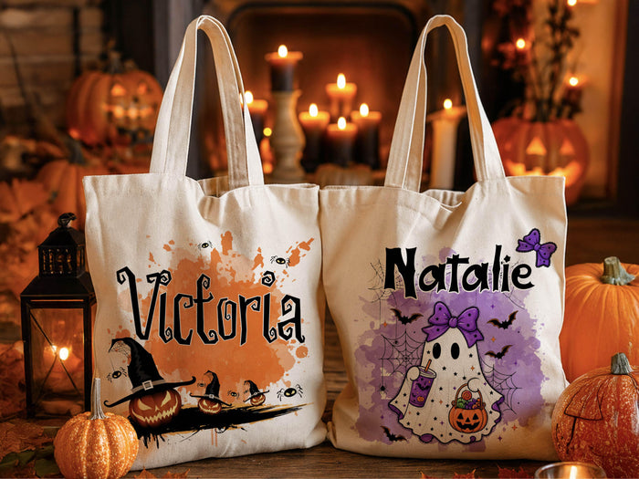 Personalized Halloween Tote Bag: Custom Trick or Treat Canvas Bag