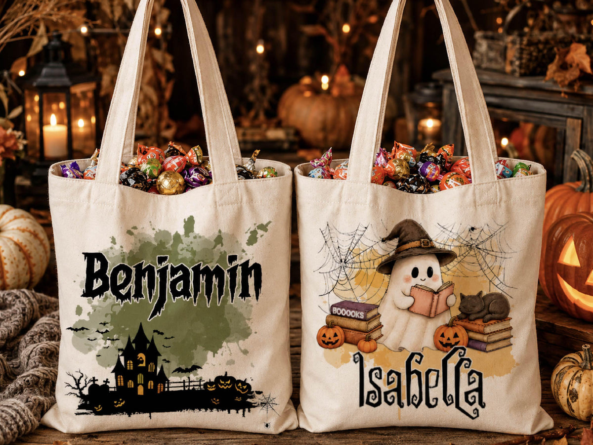 Personalized Halloween Tote Bag: Custom Trick or Treat Canvas Bag