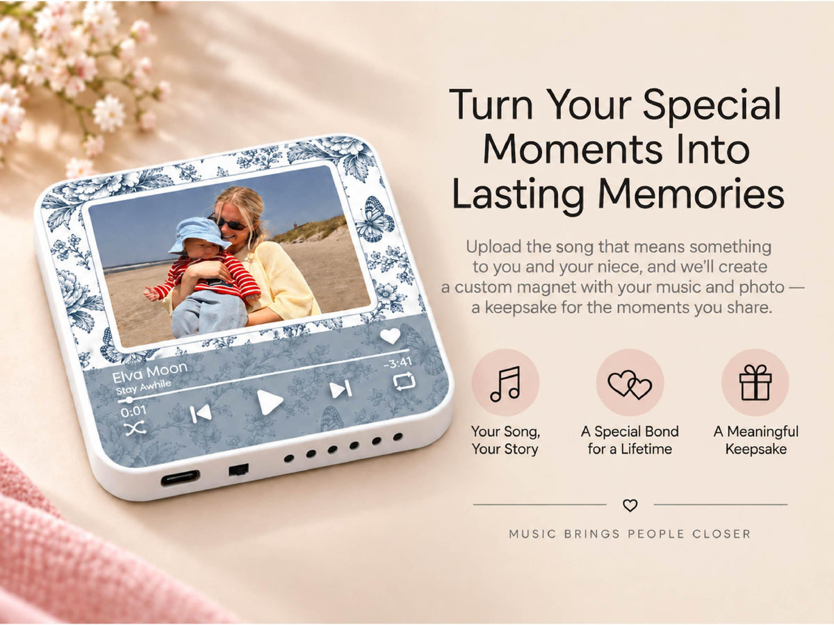 Custom Auntie Gifts, Striped Photo Music Magnet, Song Magnets That Can Plays Music, Personalized Aunt and Niece Gifts for Her Birthday