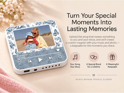 Custom Auntie Gifts, Striped Photo Music Magnet, Song Magnets That Can Plays Music, Personalized Aunt and Niece Gifts for Her Birthday