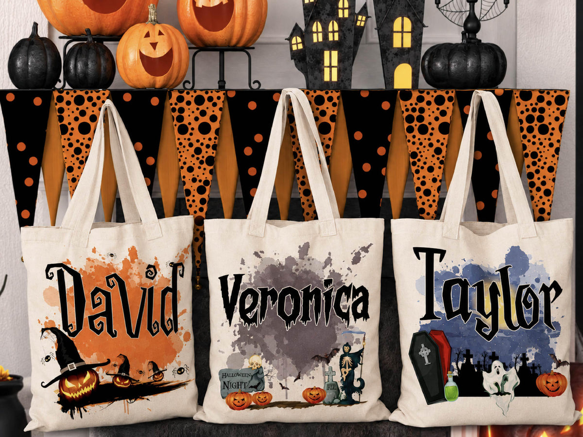 Personalized Halloween Tote Bag: Custom Trick or Treat Canvas Bag