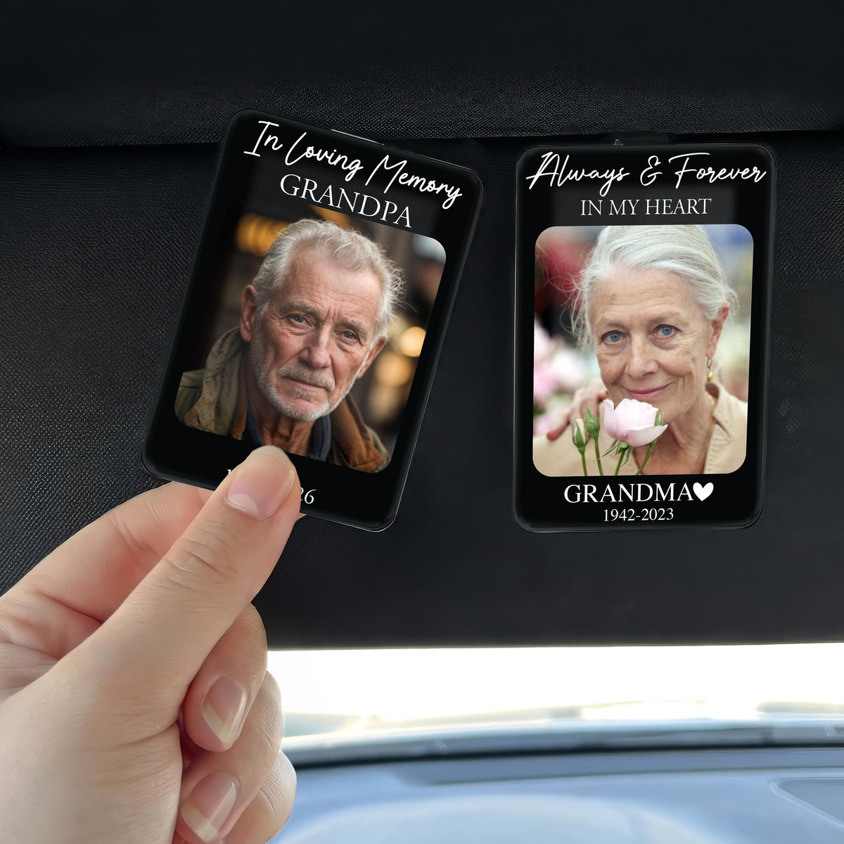 Personalized Memorial Photo Car Visor Clip, In Loving Memory Gifts, Drive Safe Gifts for Him, Sympathy Gift, Custom Loss of Dad Mom Keepsake