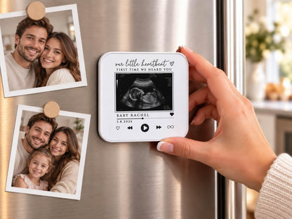 Personalized Baby Heartbeat Magnet, Pregnancy Reveal Fridge Magnet, Ultrasound Photo Keepsake, Pregnancy Announcement Gift, Baby Shower Gift