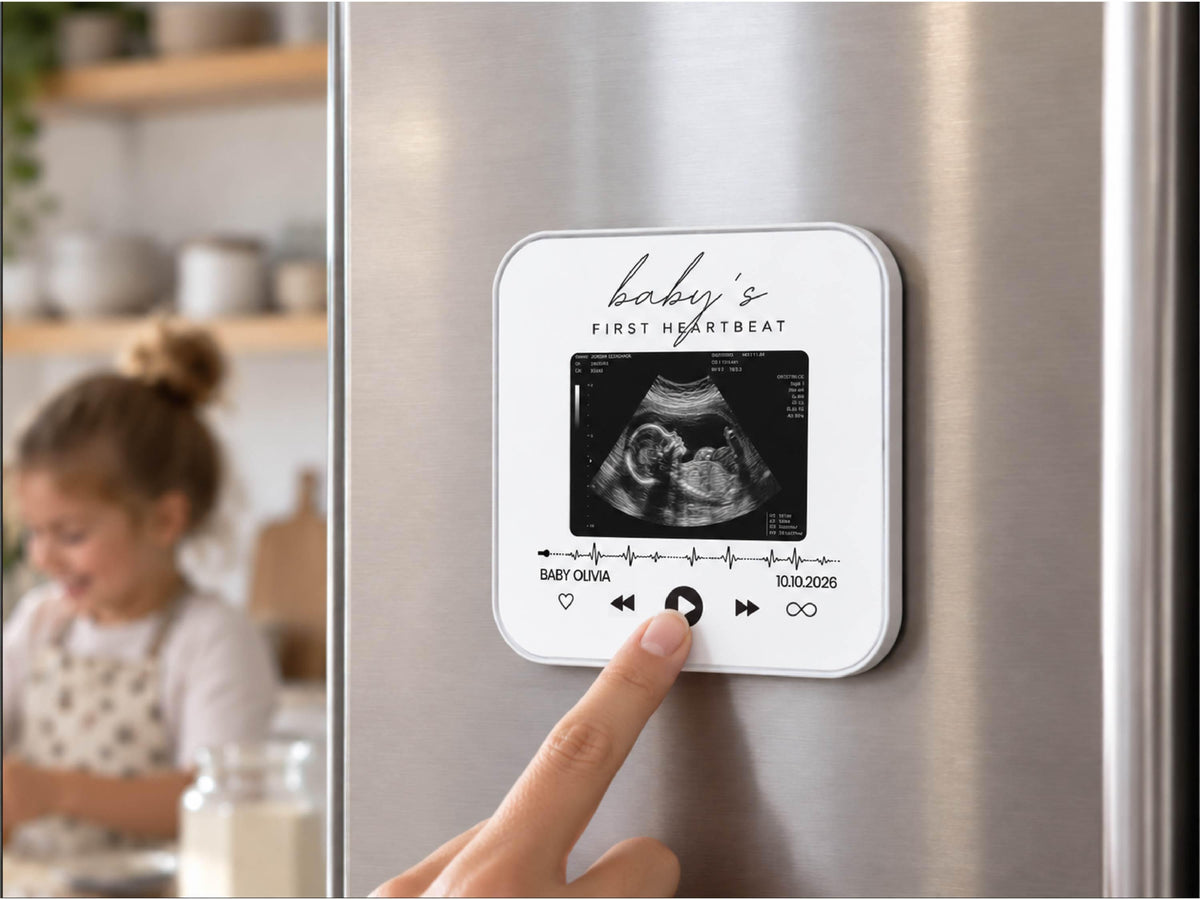 Personalized Baby Heartbeat Magnet, Pregnancy Reveal Fridge Magnet, Ultrasound Photo Keepsake, Pregnancy Announcement Gift, Baby Shower Gift