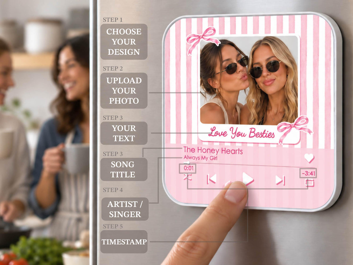 Personalized Bestie Photo Music Fridge Magnet, Strip Photo Song Magnets for Friend, Striped Sister Birthday Gifts For Her, Bridesmaid Gifts