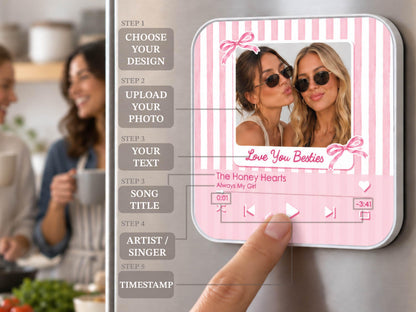 Personalized Bestie Photo Music Fridge Magnet, Strip Photo Song Magnets for Friend, Striped Sister Birthday Gifts For Her, Bridesmaid Gifts