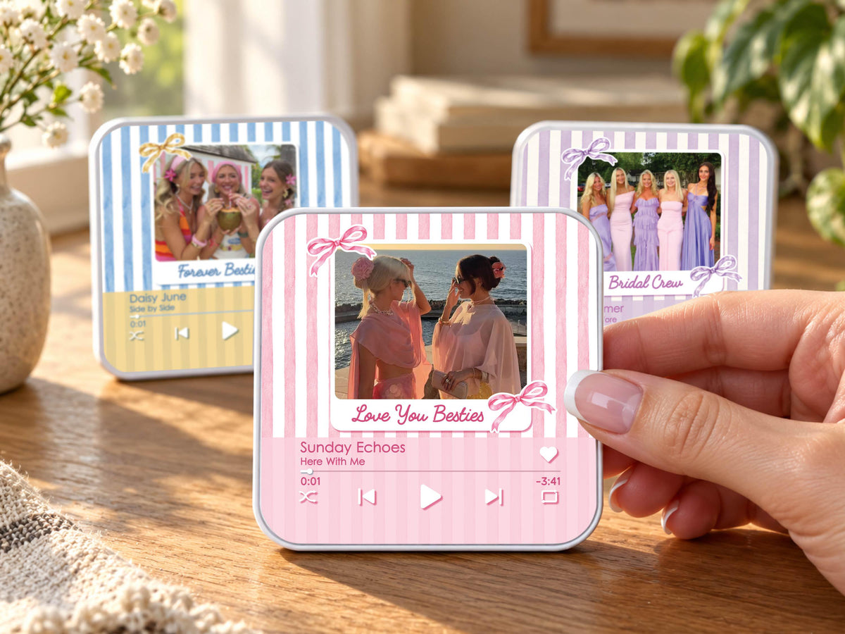 Personalized Bestie Photo Music Fridge Magnet, Strip Photo Song Magnets for Friend, Striped Sister Birthday Gifts For Her, Bridesmaid Gifts