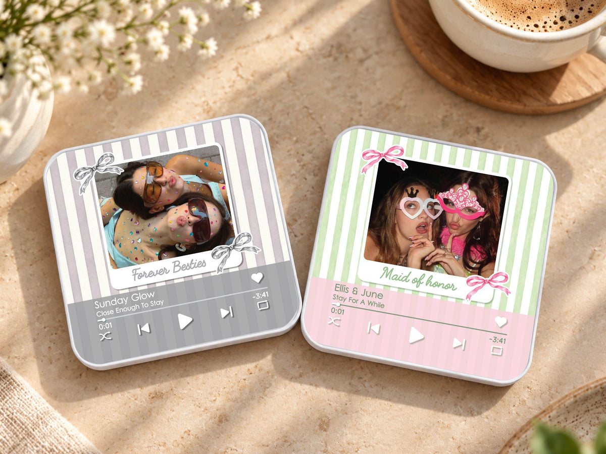 Personalized Bestie Photo Music Fridge Magnet, Strip Photo Song Magnets for Friend, Striped Sister Birthday Gifts For Her, Bridesmaid Gifts