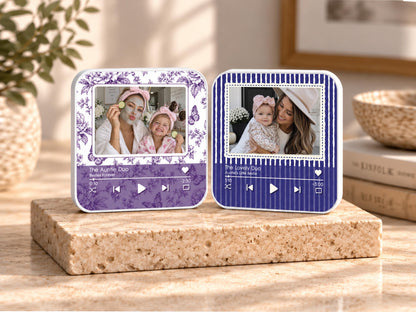 Custom Auntie Gifts, Striped Photo Music Magnet, Song Magnets That Can Plays Music, Personalized Aunt and Niece Gifts for Her Birthday