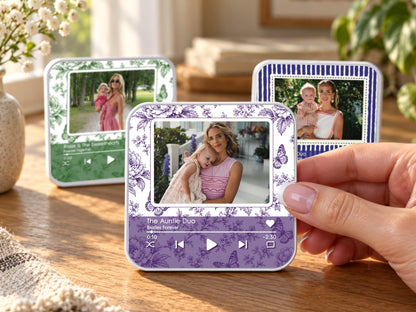 Custom Auntie Gifts, Striped Photo Music Magnet, Song Magnets That Can Plays Music, Personalized Aunt and Niece Gifts for Her Birthday