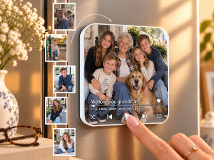 Custom Photo Merge Magnet, Personalized Family Photo Collage w/ Voice Record, Multiple Photos Into One Picture, Grandma Gift from Grandkids