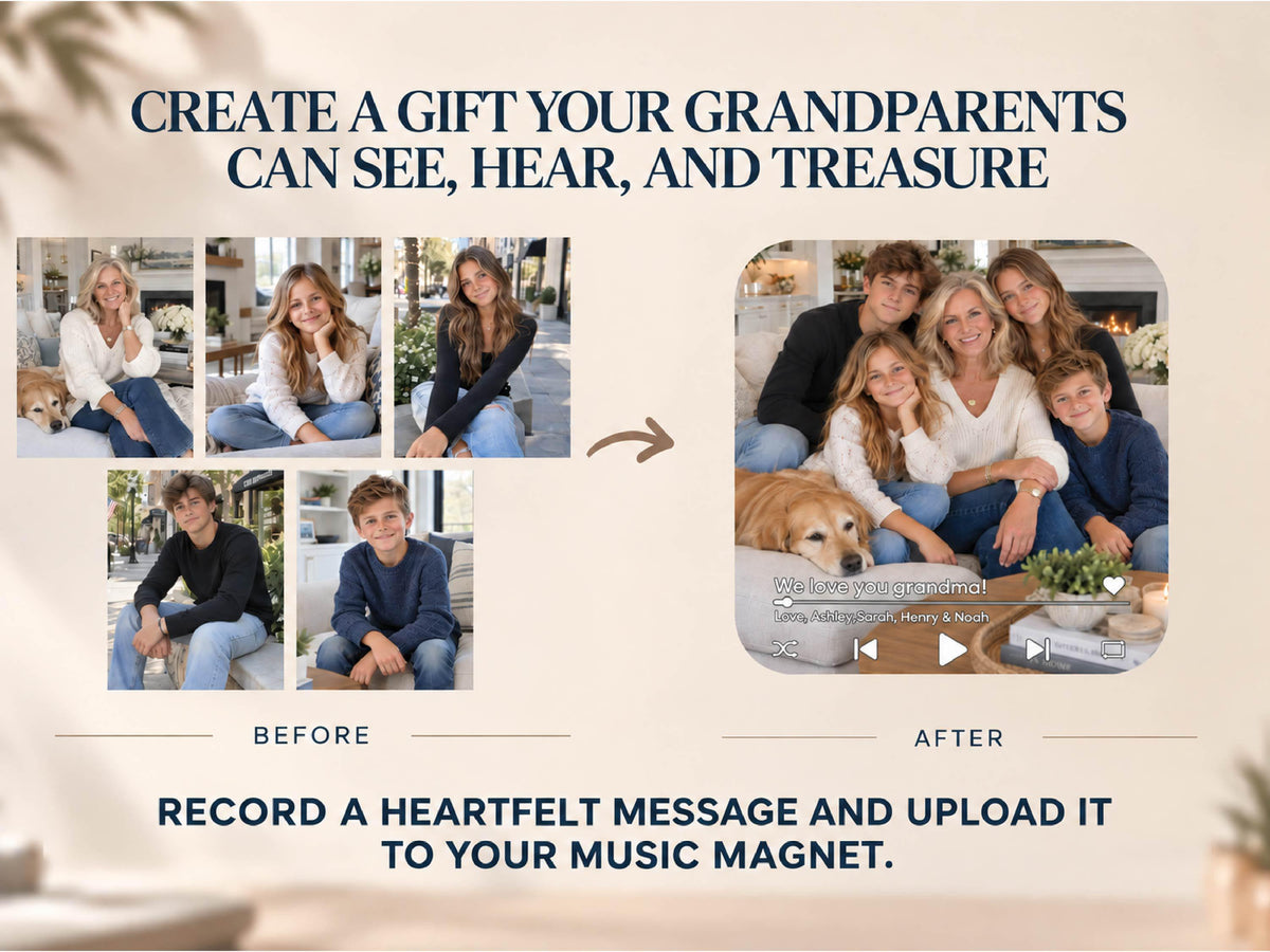 Custom Photo Merge Magnet, Personalized Family Photo Collage w/ Voice Record, Multiple Photos Into One Picture, Grandma Gift from Grandkids